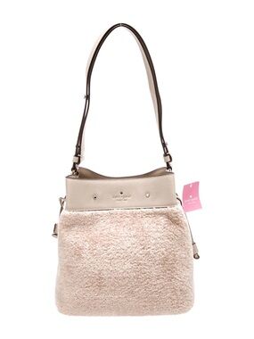 kate spade Soft Beige Shearling Shoulder Bag with Leather Trim